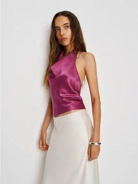Reformation Tali Silk Halter Top in Hibiscus Tea Size 4 NEW *READ